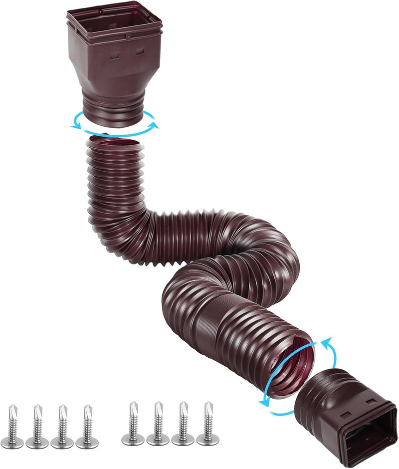 Gutterlix 1 Pack Flexible Gutter Downspout Extensions Extendable from 21" to 67", Downspout Extender Comes with Adapters, Thickened Down spout Drain Extension for Rainwater Drainage(Brown) - Image 1